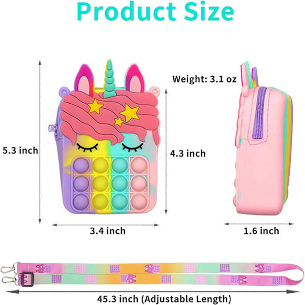 Pop Taske Fidget Legetøj til Kvinder Piger, Push Bubble Fidget Sensoriske Håndtasker Legetøj, Regnbue Simple Dimple Skuldertaske, Enhjørning Stress Release Legetøj Sma