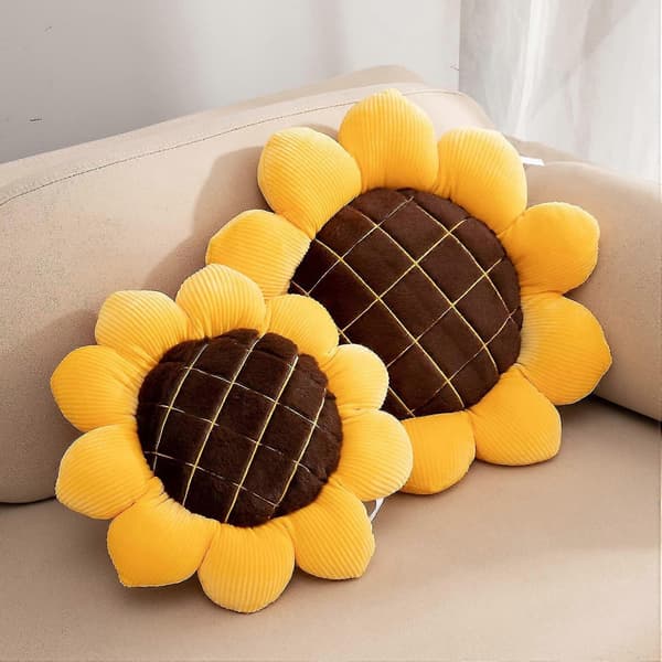 Blomkudde Mjuk Solros Kudde Formad Matta Prydnadskuddar Kuddar För Hemrum Dekoration (39 cm)