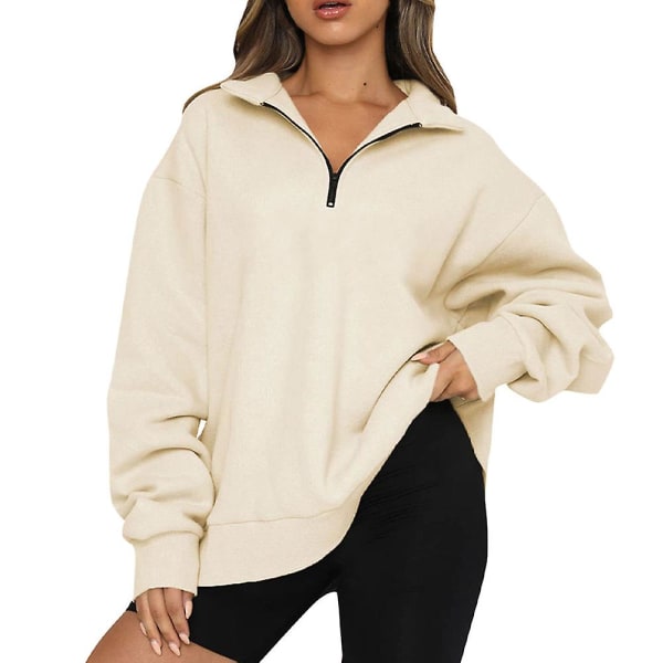 Dam Casual Toppar Sweatshirts Lös långärmad enfärgad tröja Apricot 2XL