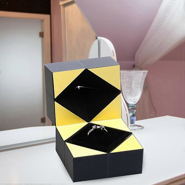 Kreativt Terning Design Ringæske Opbevaringsetui Bryllups Smykke Display Holder Gave-ZZY