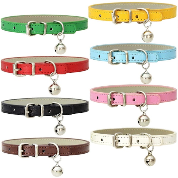 Handgjorda 8-pack Läderhalsband för Katter med Klockor och Spännen Tillverkade av Slitstark och Justerbar Polerad Metall