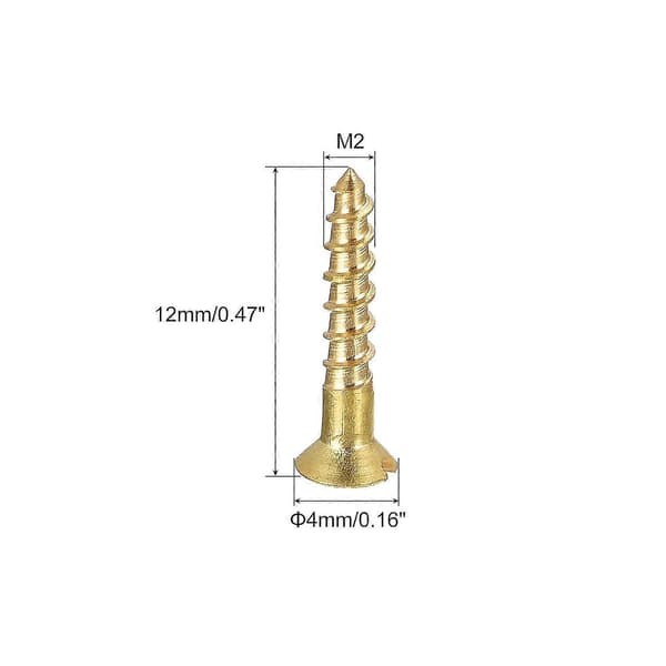 100 st M2 X 12mm Platt Huvud Spårade Träskruvar i Mässing