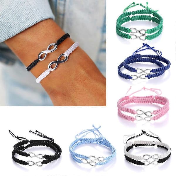 2x Åttaformad Oändlighetskärlek Matchande Armband Justerbart Flätat Rep för Par