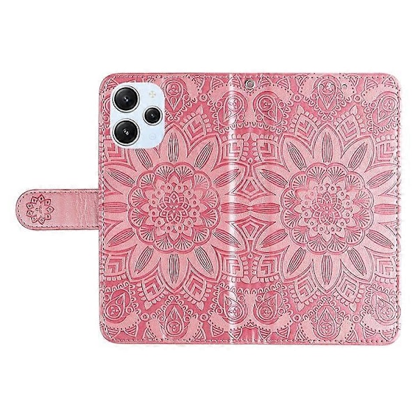 PU-nahkakotelo Xiaomi Redmi 12 4G -puhelimelle, auringonkukkakuvioitu lompakko naarmuuntumista estävä älypuhelinkotelo Pink
