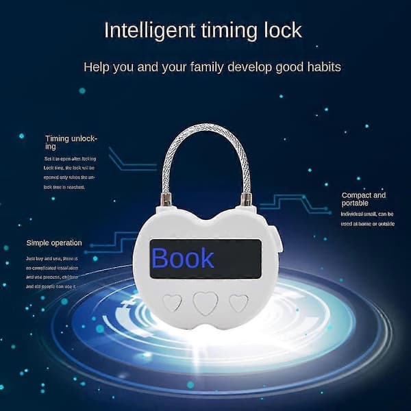 Smart Time Lock LCD-display Tidslås Multifunktionell Elektronisk Timer, Vattentät USB Uppladdningsbar Temporär Timer Hänglås