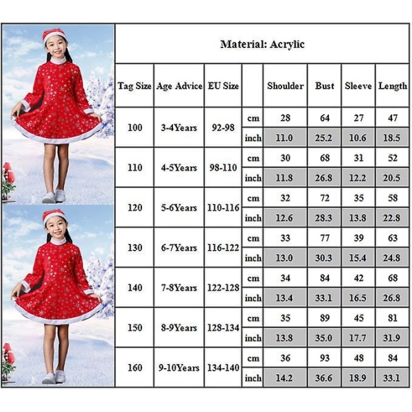 Joulupoikien tyttöjen viiden pisteen tähden koristeet set joulunpunainen joulupukin cosplay-asu, hieno mekko Girls 5-6Y
