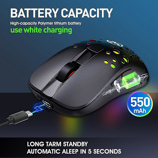 T100 Trådbunden Trådlös Mus 2.4g Dubbellägesmus RGB Ljusavgivande 6D Programmerbar Mus För Dator Laptop