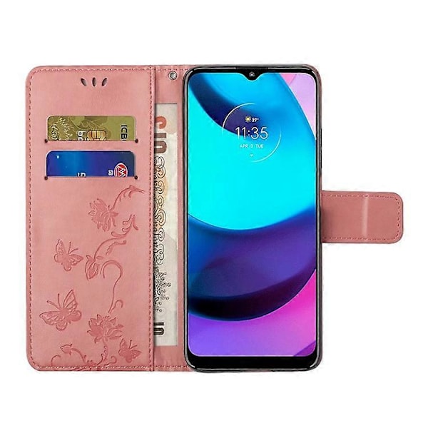 Moderigtig pungfunktion Flip Prægede Sommerfugle Blomst PU Læder Ridsefast Telefon Cover Stativ Skal Kompatibel Med M Pink