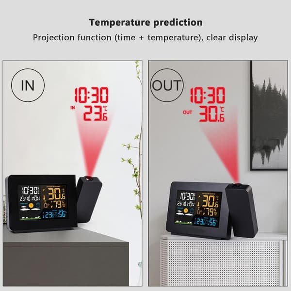 SBSGV Innendørs Utendørs Termometer 60m Overføring Klokkeprojeksjon Funksjon Temperaturprediksjon Digital Hygrometer EU 100240V