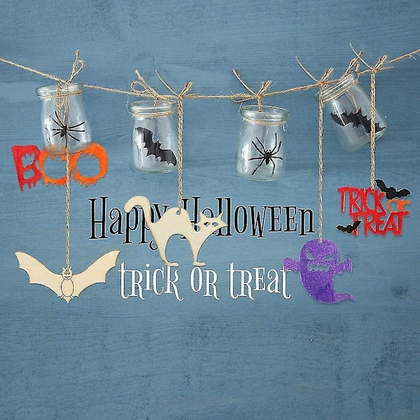 10 stk. Halloween Treskiver - Hengepynt med Hyssing