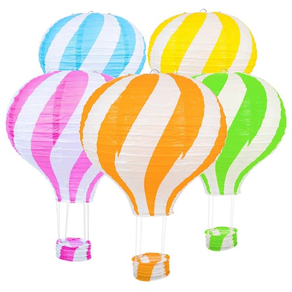 Hengende Lantern Party Dekor Lysblå Striper 30CM Papir 5 stk