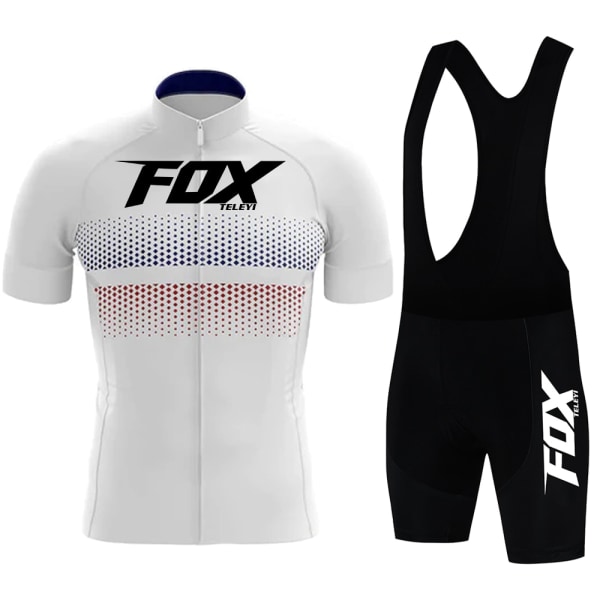 Sommar kortärmad cykeltröja Set Andas MTB Mountain Racing Bike Jersey Bib Shorts Herr Cykelkläder FOX TELEYI Beige XXL