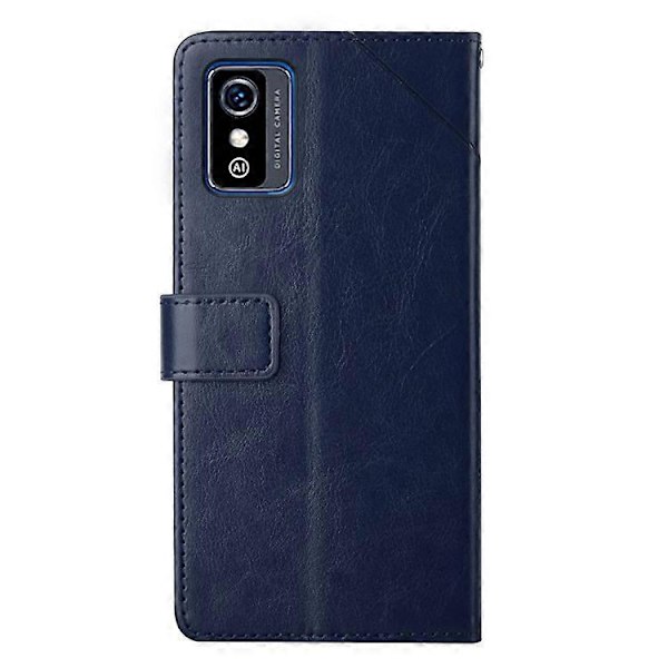 Kompatibelt för ZTE Blade L9 Anti-fingeravtryck Y-formade Linjer Präglat Handrem Magnetiskt PU Läder Ställ Telefonskal med Plånbok Blue