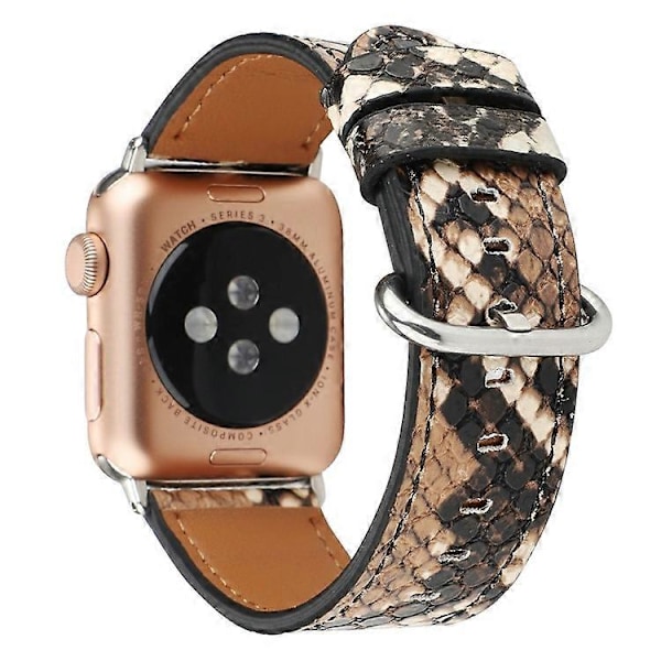 Læder Urrem Kompatibel Med Apple Watch Series 10 9 8 7 SE 6 5 4 3 2 1 42mm 41mm 40mm 38mm Slangeskindsprint Armbånd DarkBrown
