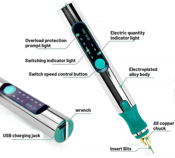 USB genopladelig mini graveringspen, graveringsværktøjssæt