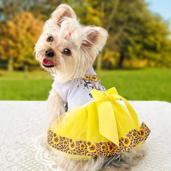 Koiramekko pienille keskikokoisille koirille Tyttö, Prinsessa Bowknot Pentu Mekot Kesä Tutu Koira Mekot, Lemmikkien asu syntymäpäivä häihin Yellow XS