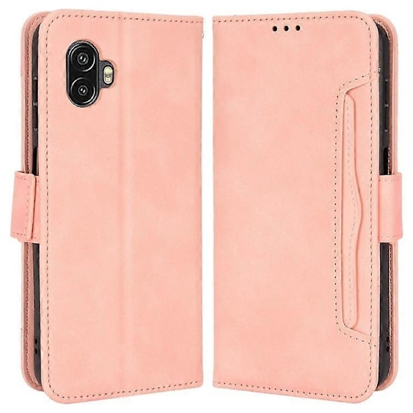 Kompatibel med Samsung Galaxy Xcover6 Pro 5G PU Lær Slitesterkt Telefondeksel Lommebok Stativ Deksel Skall med Flere Kortspor Pink