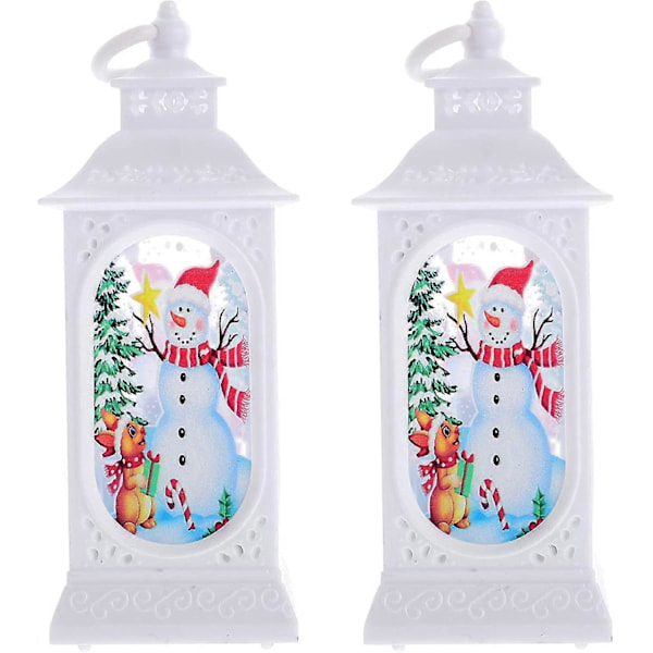 2 st Jul Lykta Dekorativ LED Ljuslykta Bords Snowman Lykta Hängande Lyktor Flamlös Ljus Jullykta Jul Inomhus De