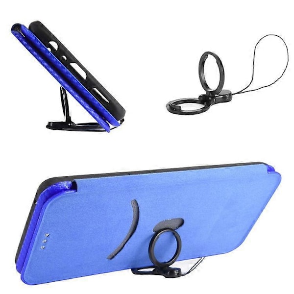 Kompatibelt för Nokia C32 PU Läder Kolfibertextur Fodral Kortfack Ställ Mobilskal Blue