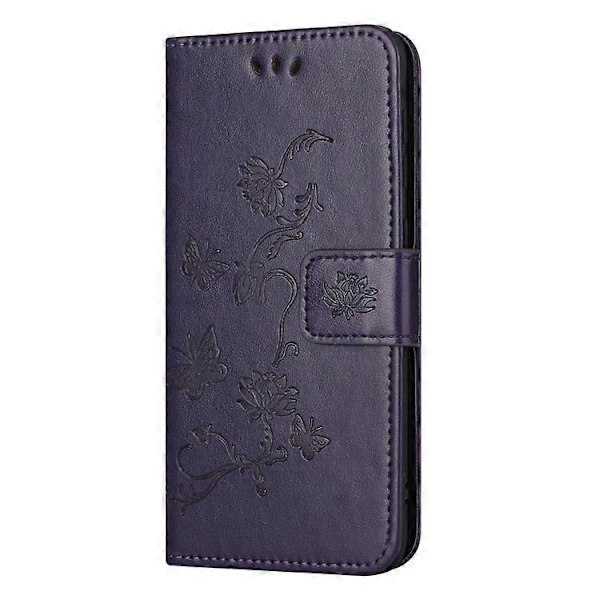 Kompatibelt för Samsung Galaxy A24 Präglat Fjärilsblomma Mobilskal PU Läder Plånboksställ Telefonskydd med Rem DarkPurple