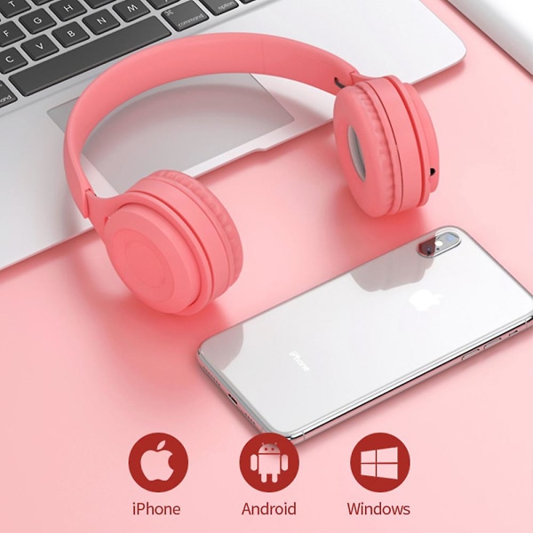 Bluetooth-hodetelefoner over øret, trådløse hodetelefoner V5.0, myke minne-protein øreklokker og innebygd mikrofon kompatibel med Iphone/android mobiltelefon/pc/tv Pink