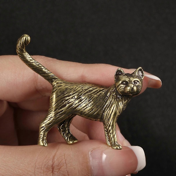 Katt Mässingsstaty Konstverk Te Husdjur Miniatyr för Bordsbokhylla Kontor