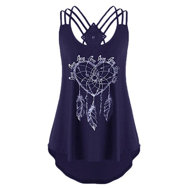 Naisten Plus-kokoinen hihaton printed casual , laskostetut topit Navy M