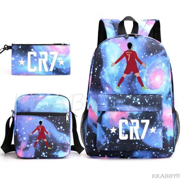 CR7 Skolväskor 3st Stor bokryggsäck för tonåringar Pojkar Flickor Resebärbar dator Mochila Escolars Burgundy