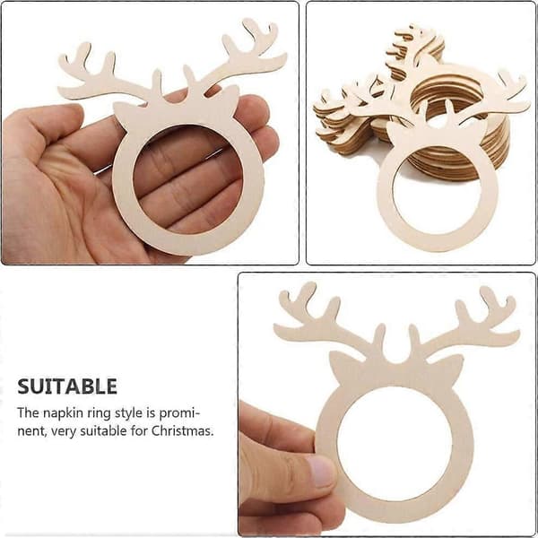 10 juleservietringe, Træ, 7x10x0,25 cm, Beige