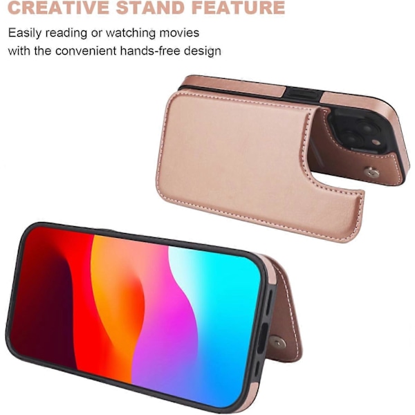 Kompatibel med iPhone 15 Lommebok Etui med Kortholder, PU Lær Støttefot Kortspor Etui (Rose Gull)