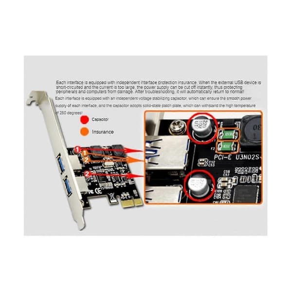 PCI Express X1 till USB 3.0 5Gbps 2-Port Typ C Expansionskort Hub Adapter Controller för Stationär PC