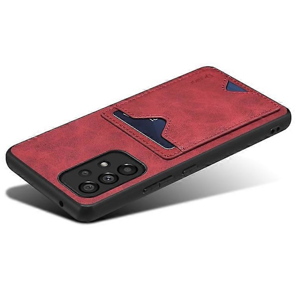 DENIOR Yhteensopiva Samsung Galaxy A53 5G Nahkapäällysteinen TPU-suojakuori Jalustalla ja Korttipaikalla Red