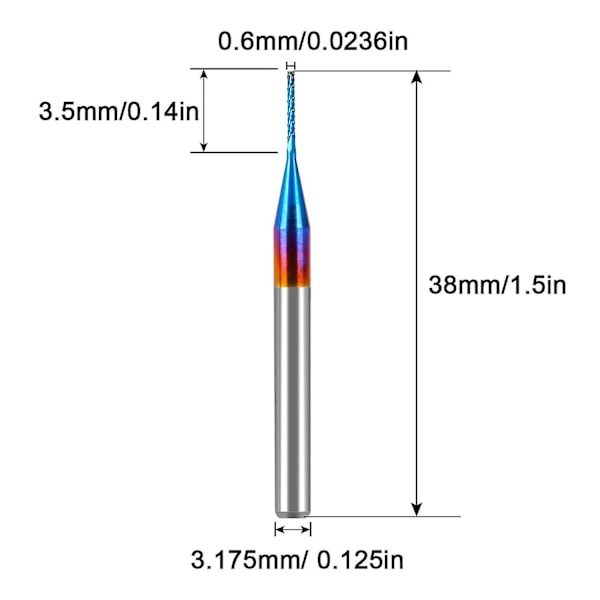 10 stk. 0,6 mm Karbid Fræser, Super Nano Blå Belagt Fræser Gravering Fræser