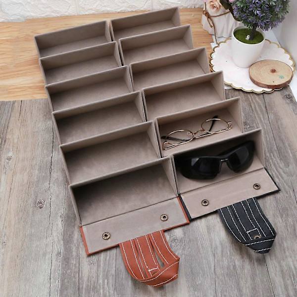 6 rum Foldbar Multi PU Læder Solbriller Briller Rejse Organizer til