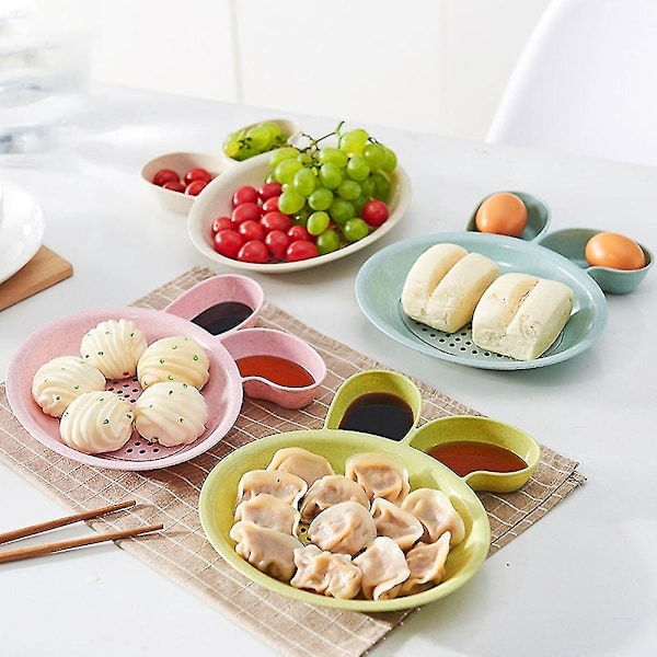 2 stk. Dobbeltlags Dumpling Mat Dreneringsplate Dyppesaus Serveringsfat Skål Q