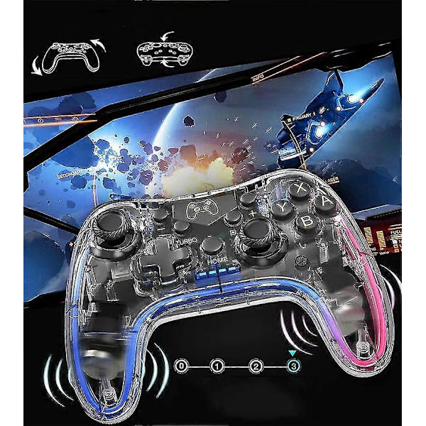 Switch-handkontroll kompatibel med Nintendo Switch/lite/oled & Pc/ios/android, Klar Rgb Lightning Switch Pro-handkontroll stöder app med Turbo, Wake-
