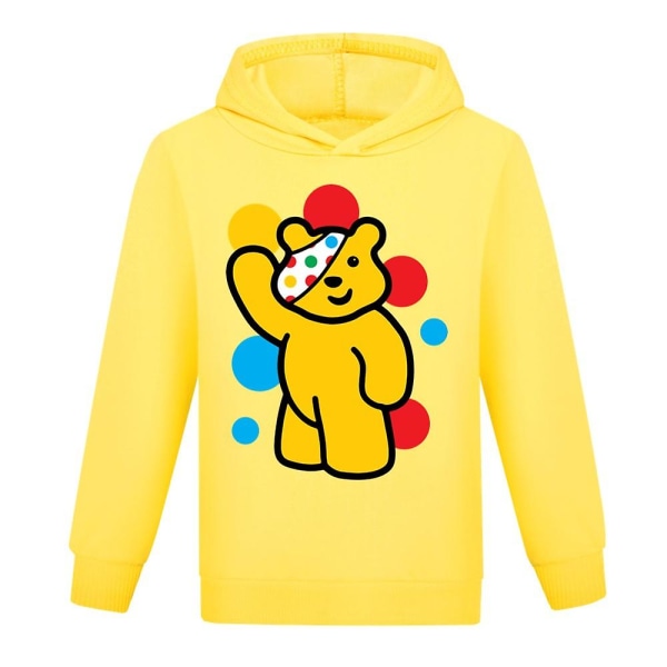 Pudsey Bear Kids In Need Polka Dot Hoodie Barn Pojkar Flickor Casual Hood Sweatshirt Pullover Sweater Top Yellow 120