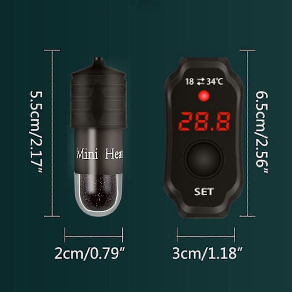 Pieni upotettava akvaariolämmitin 18-34  Säädettävä lämpötila USB-lataus SZRH