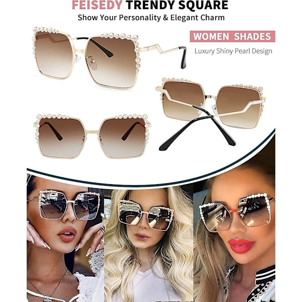 Ubiuo Dame Oversized Firkantede Solbriller Perledesign Damer 2021 Ny Luksus Mode Store Shades B2747