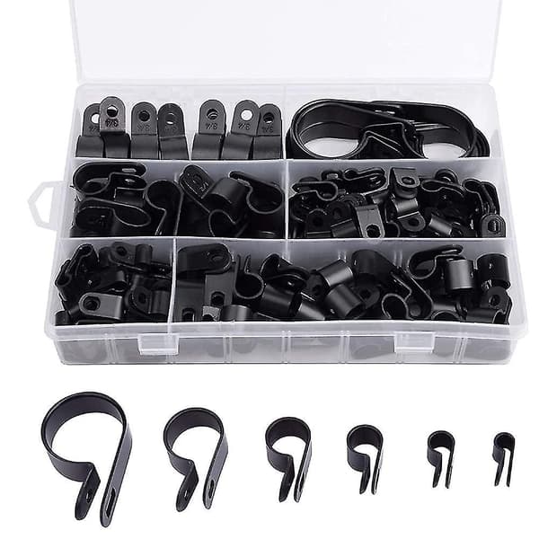 200 stk. R-type P-type Kabelklemmer Plast Nylon Ledningsclips Sortimentssæt Hardwareværktøj Kabelclips