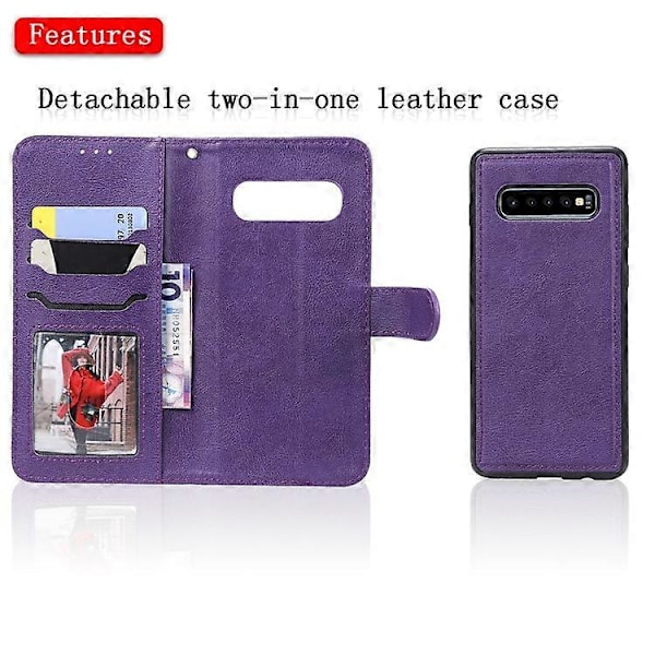 Magneettinen irrotettava 2-in-1 PU-nahkainen puhelinkotelo, yhteensopiva Samsung Galaxy S10 Plus -puhelimen kanssa Purple