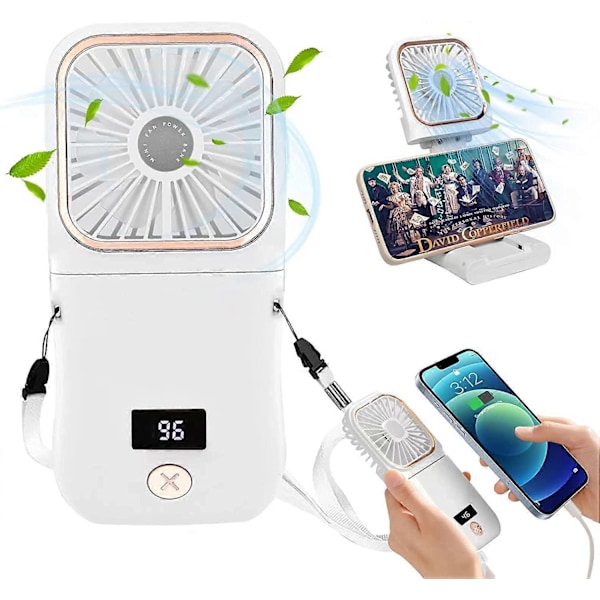 Portabel Halsfläkt Mini Tyst Handhållen Personlig Vikbar USB Uppladdningsbar Fläkt Driven 3000mAh Power Bank Hands Free Halsbandsfläktar 180  vidvinkelblås