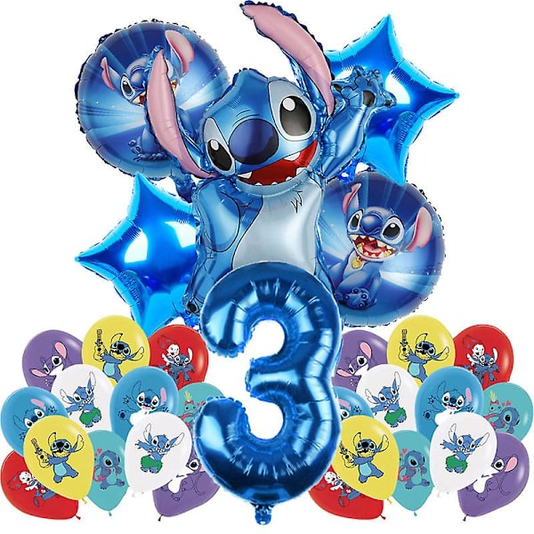 Lilo & Stitch Tema Födelsedagsfest Dekoration Barnleksak Present Latex Aluminiumfolieballong Engångsservis Evenemangstillbehör Balloon Set 3