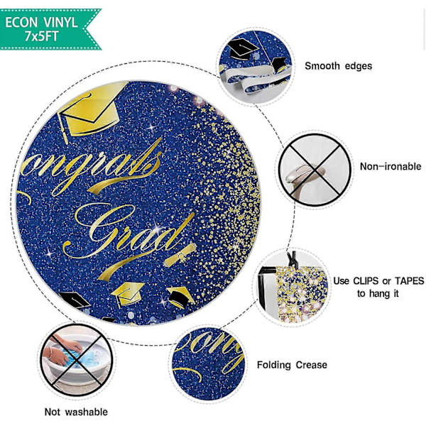 2,1x1,5m Gratulerer Med Fullført Utdanning Bakgrunn Klasse 2023 Glitter Gull og Kongeblå Graduation Cap Fotobakgrunn for Feiring Prom Party Dekor Gratulerer