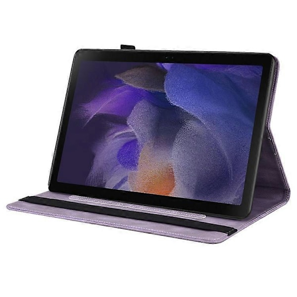 Kompatibelt Läderfodral för Samsung Galaxy Tab A9 med Fjärilsblommor Tryck Tablet Skydd Purple