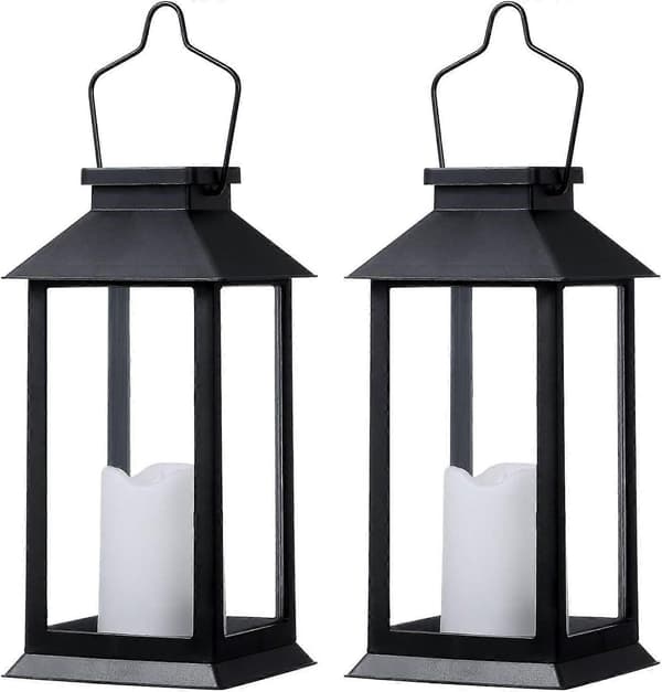 2 udendørs solcellehavelamper, flammeløse LED-solcellelanterner, dekorative LED-solcellelamper til haven