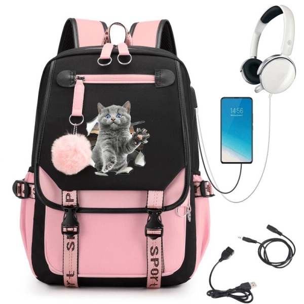 Kawaii Cat Print -reppu teinityttöjen opiskelijoiden koululaukun laukku Mochila 4