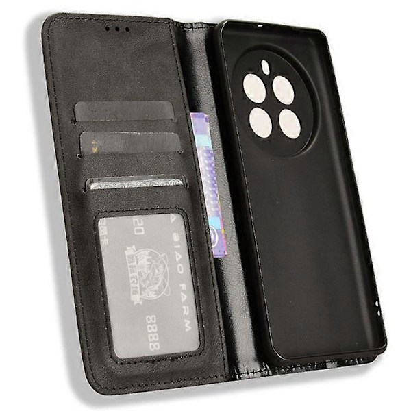 Kompatibelt Skal för Realme 12 Pro 5G / 12 Pro+ 5G Stöttåligt TPU Skal Läder Retro Textur Telefonskydd Black