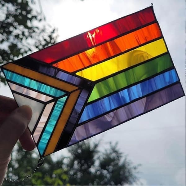 Progress Pride Glassmaleriflagg, Pride Flag Solfanger for Vinduer, Interkjønn Progressivt Pride Flagg, Transkjønnet Lite Pride Flagg 1PCS
