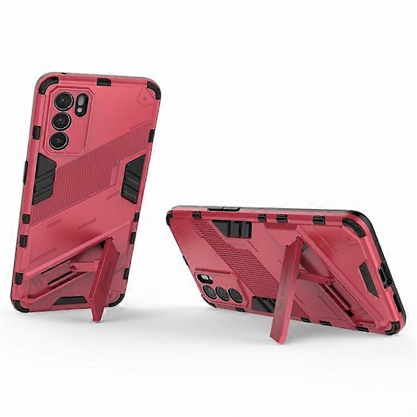 Iskunkestävä Defender -suojakuori, kestävä, sotilastason PC + TPU -kuori jalustalla, yhteensopiva Oppo Reno6 5G:lle Pink